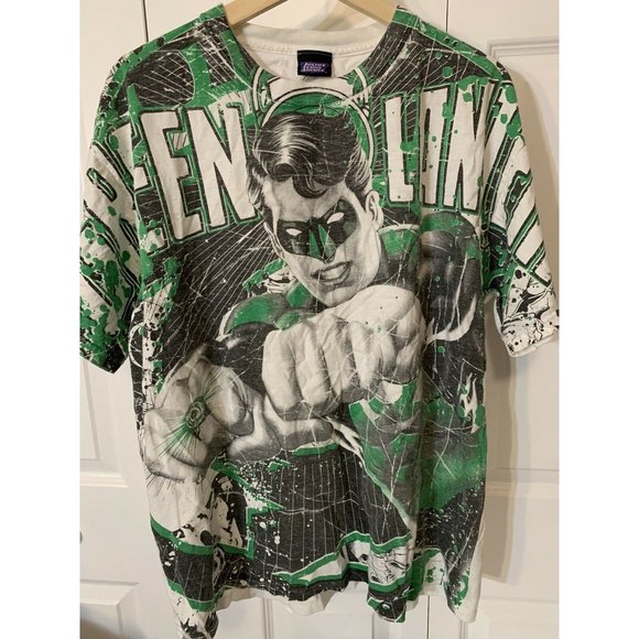 Green Lantern Justice League America Sz XL T-shirt All Over Print One Side Green - Picture 1 of 6